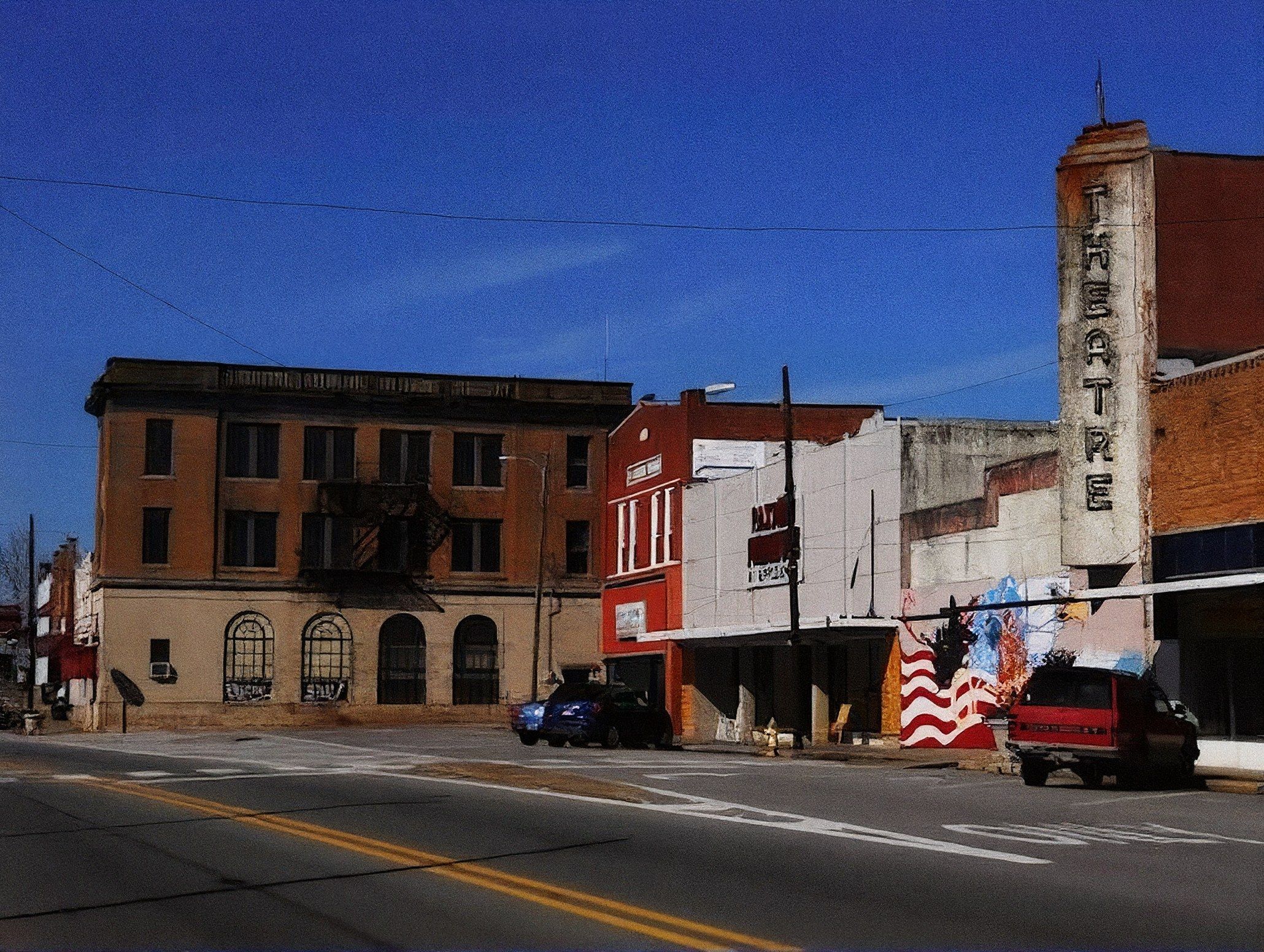 Historic downtown buildings and theatre in Roanoke, AL